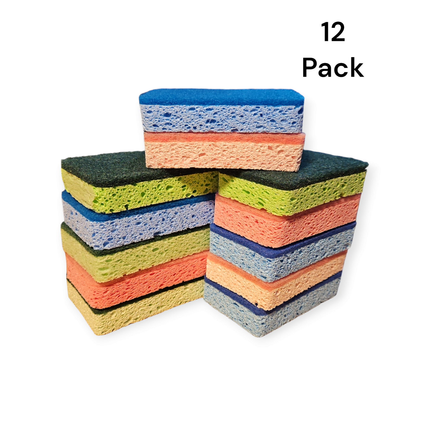 Mrs. Shine Non-Scratch Cellulose Scrub Sponge 6 Assorted, Dual Side, Kitchen Cleaning Pad, Bath Brush Scrubbing , Esponja Limpiadora