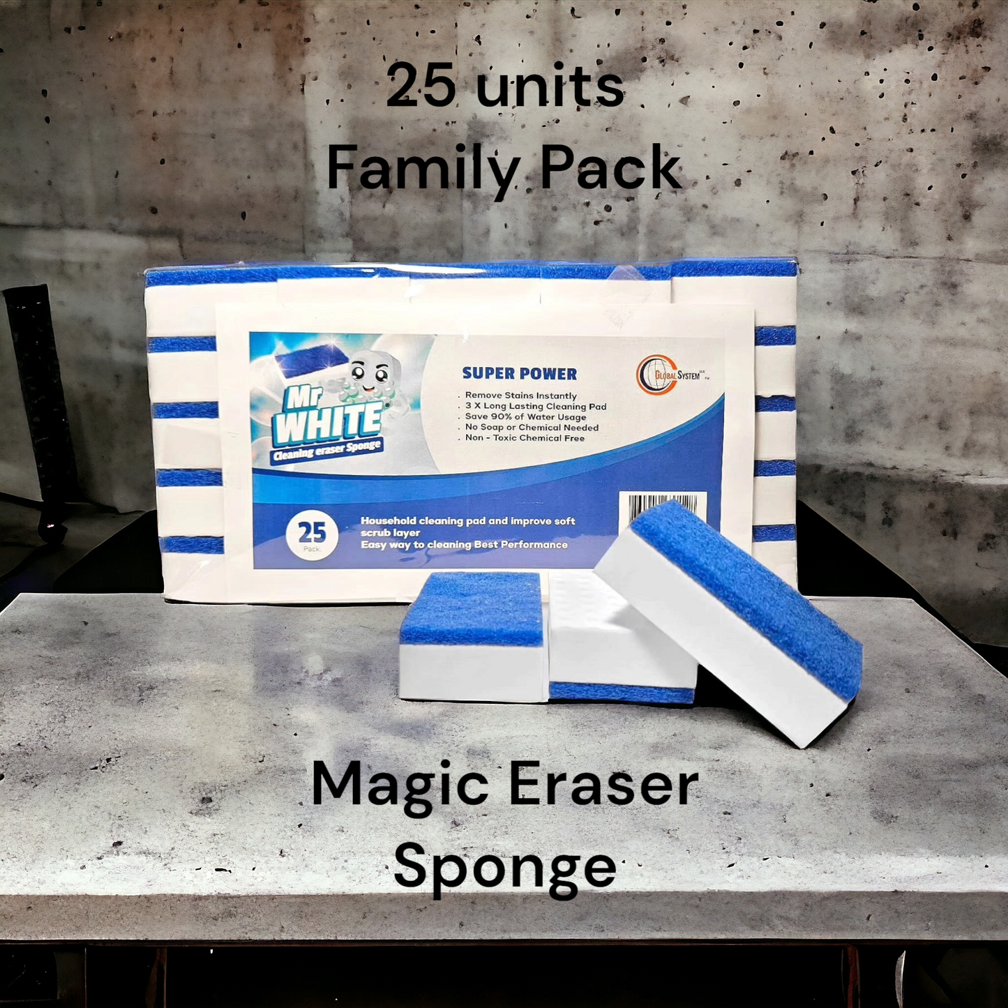 Mrs. White 4X Stronger Magic Eraser Sponge,25-Pack, Cleaning Sponge, Household Cleaning, Esponja Borradora