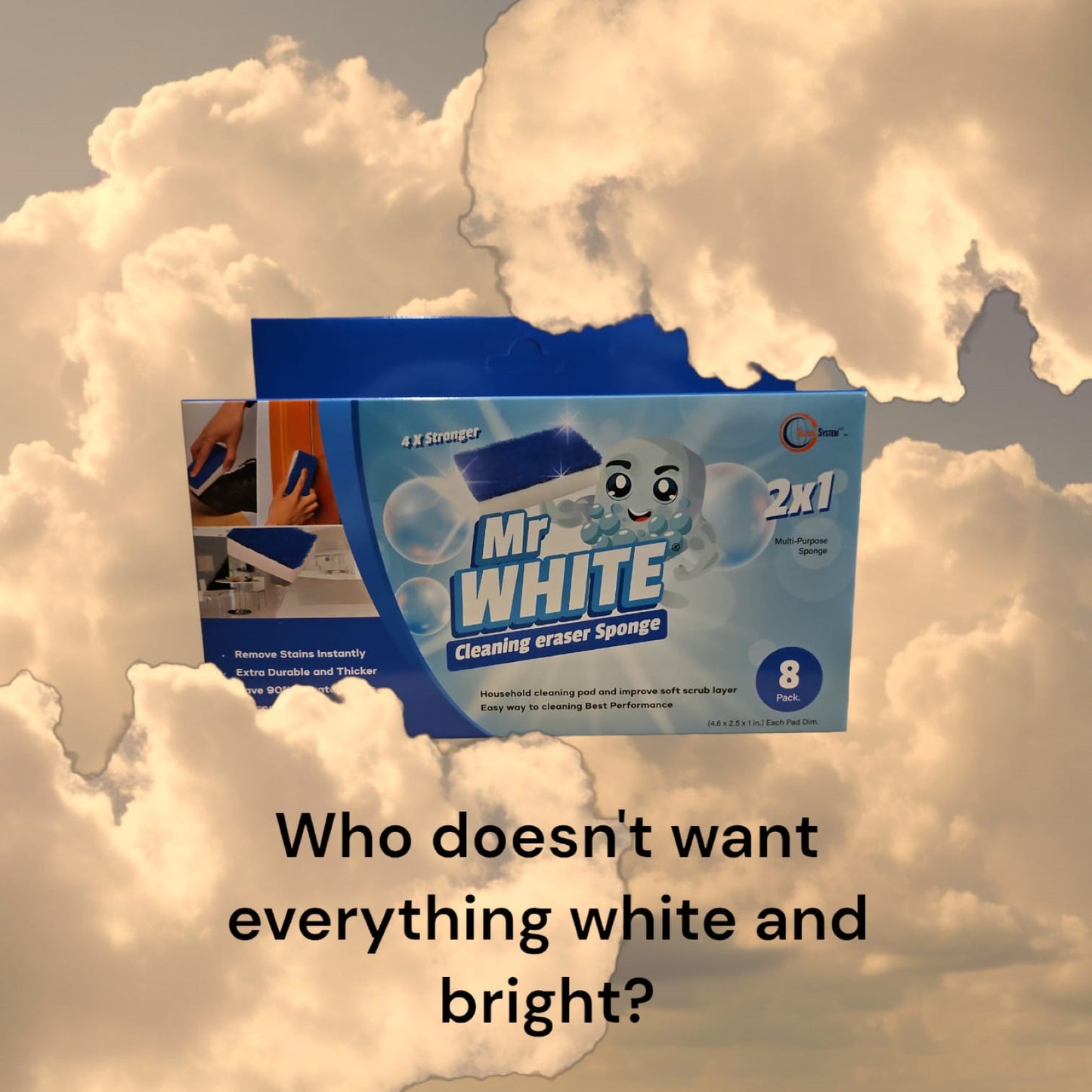 Mr White, Magic Eraser Sponge 4X Stronger Pad, 8-Pack, Cleaning Sponge, Household Cleaning, Eraser, Cleaning Pad.